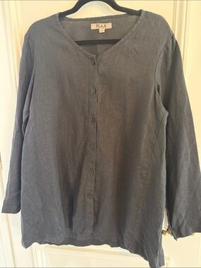 NWOT Flax Black Button-Front Linen Tunic– small